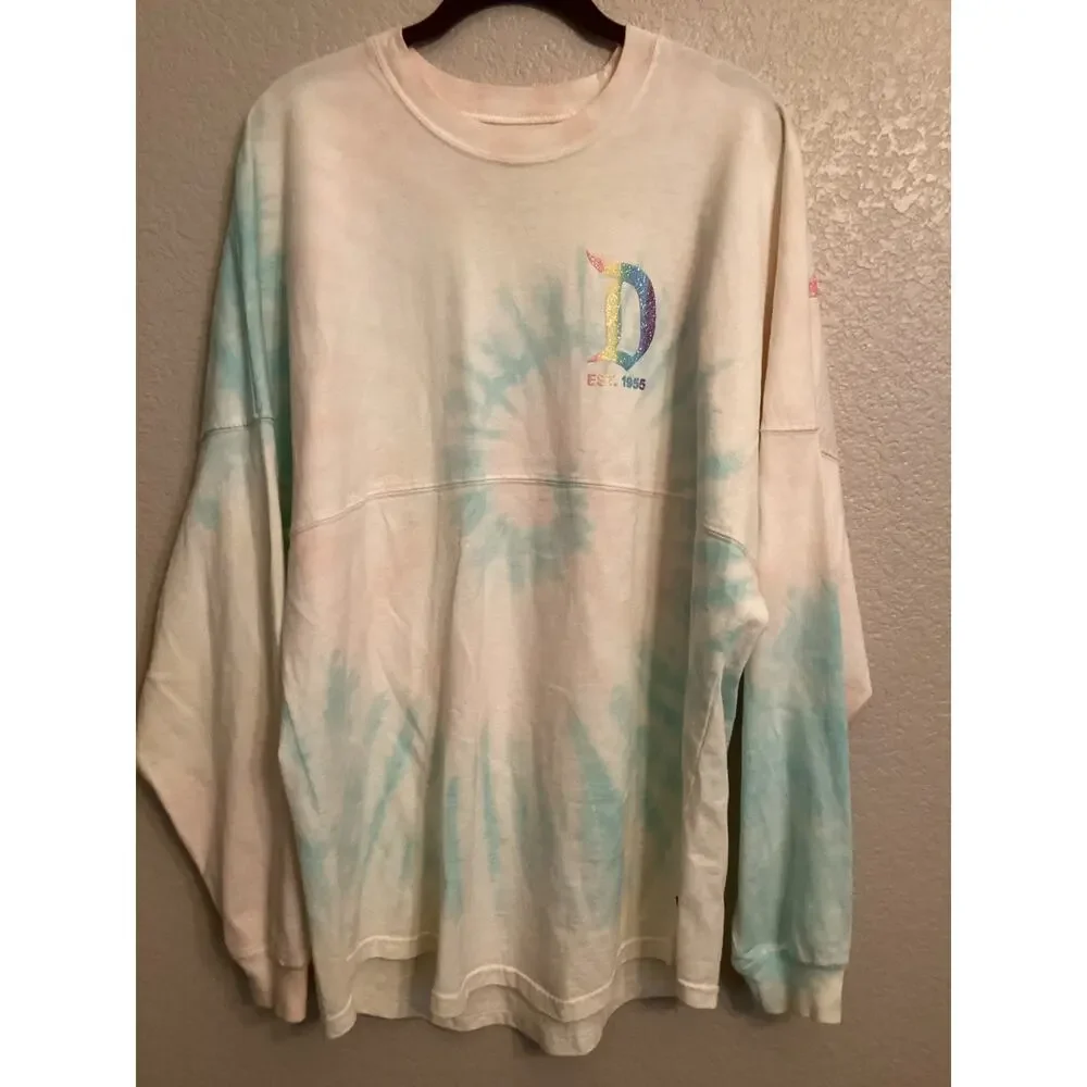 NWOT Disney Parks Disneyland Spirit Jersey Pastel Tie-Dye Rainbow L - Picture 1 of 4